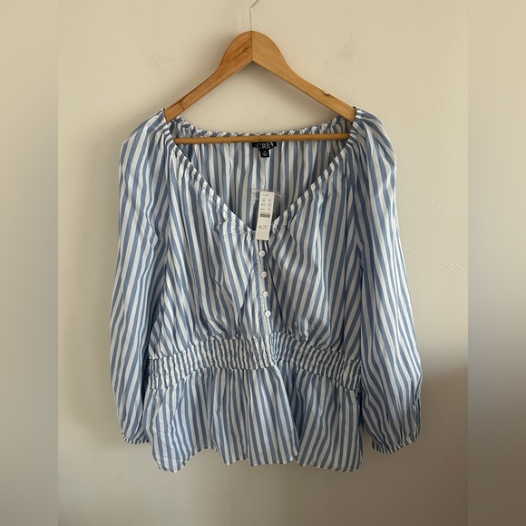 NWT J.Crew V-neck smocked-waist top in stripe cotton lawn size 2X - Picture 4 of 9
